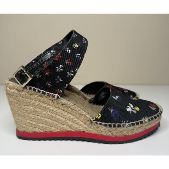 Diane Von Furstenberg Palermo Espadrille Womens 10M Black Floral Canvas Wedge - Picture 1 of 11